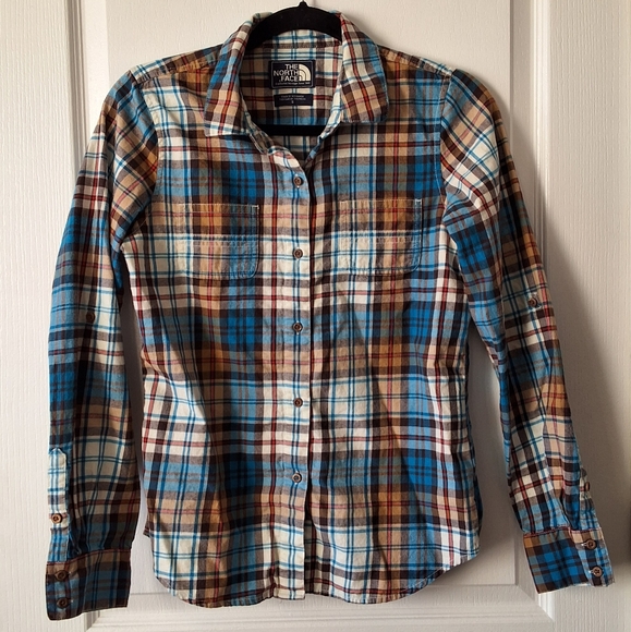 The North Face Tops - The North Face Women’s Blue &‎ Brown Plaid  Shirt size small